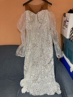 Ivory Sequin Animal-Print Evening Dress